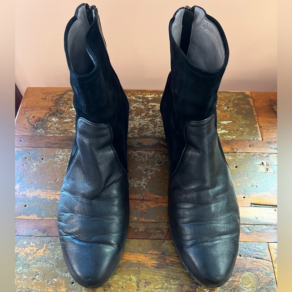 Aquatalia suede & leather booties. Size 9. Covered wedge